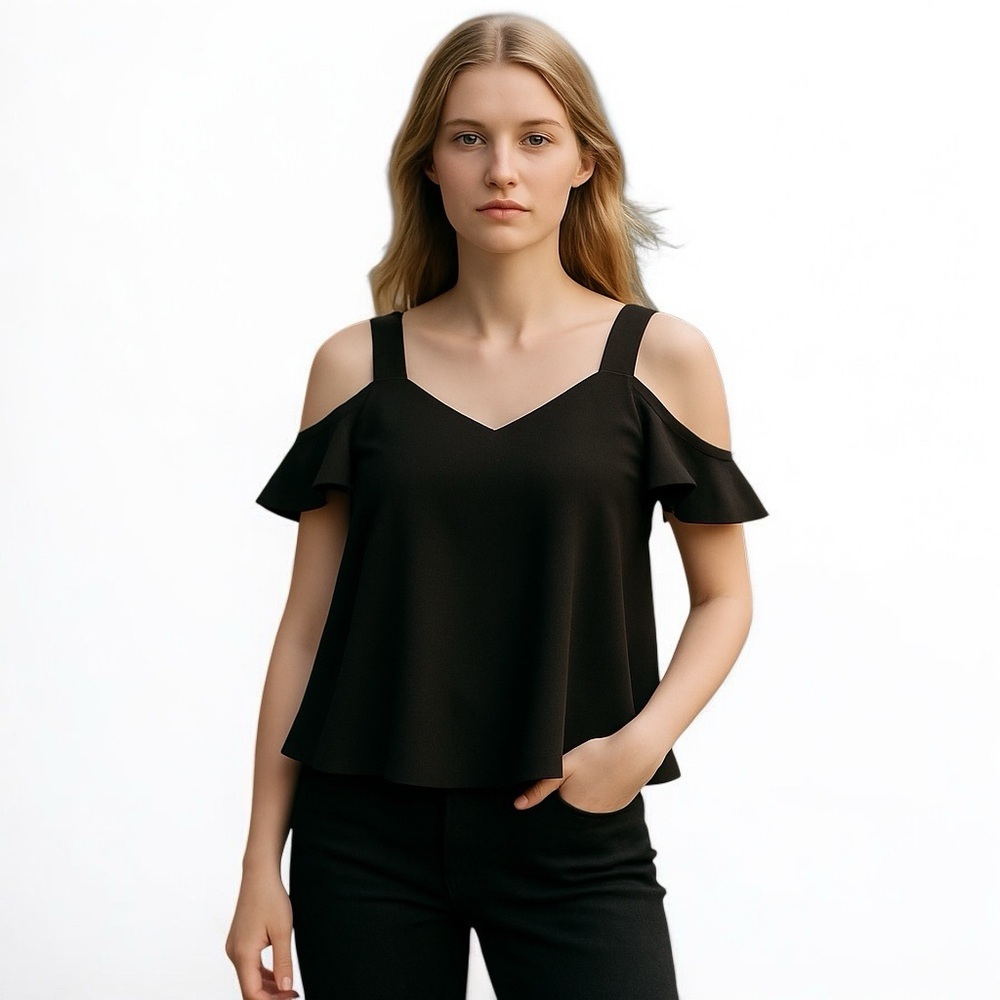 Topshop Cold Shoulder Top in Black Size 2 US